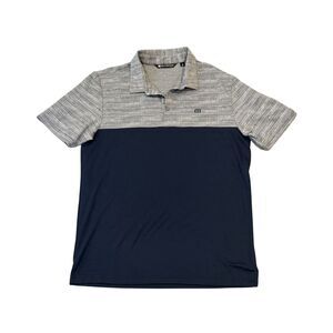 Travis Mathew Navy Blue Gray Colorblock Short Sleeve Polo Shirt Size L Golf Work